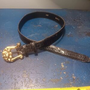 Chic Black Leather Belt with Gold Buckle